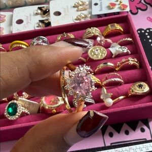 Gold plated  Ring with Pink Center Stone